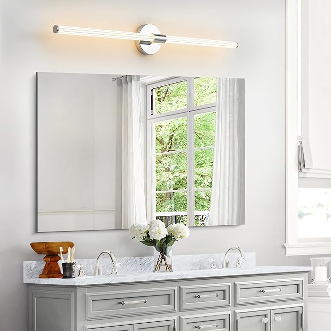 Bathroom Vanity Lights 39 inch Long Bathroom Light Fixtures Over Mirror Hardwired Dimmable LED 360° Full Lighting Vanity Light Bar Modern Wall Sconce Warm Light for Bedroom Living Room - Chrome