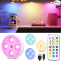 RGB Puck Lights with Remote & Motion Sensor – 1500mAh Rechargeable Under Cabinet Lighting for Kitchen, Closet & Stairs – 13 Colors, Magnetic Stick-On Lights, 4 Pack