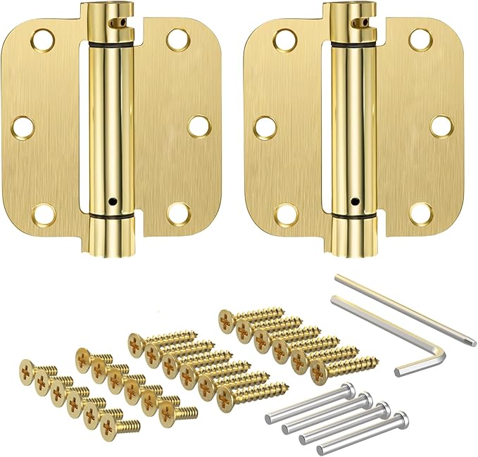 Houseables Self Closing Door Hinges, Spring Hinge Door Closer, Spring Loaded, Auto Close, 3.5 Inch, Automatic Closer, Auto Shut, Interior, Garage, Exterior, Adjustable Tension, 5/8 Radius, Brass, 2 PK