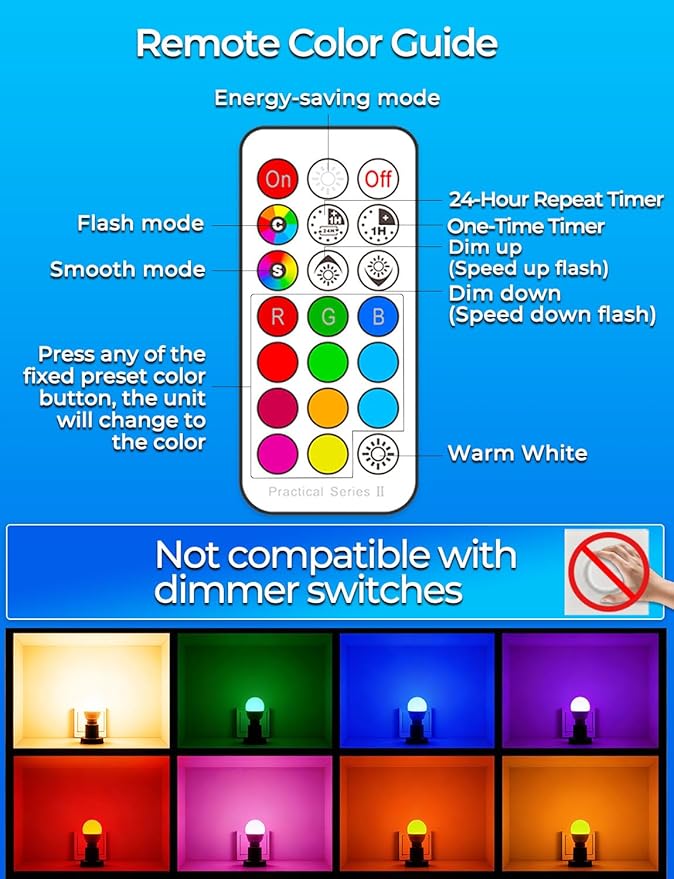 ILC RGB LED Color Changing Light Bulb, 40W Equivalent, 450LM, 2700K Warm White 5W E26 Screw Base RGBW, Flood Light Bulb- 12 Color Choices - Timing Infrared Remote Control (4 Pack)