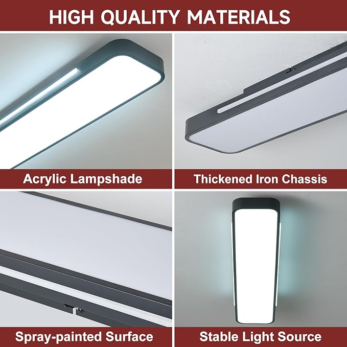 Modern LED Ceiling Light, 60W 6000K Linear Black Flush Mount Light Fixture, 39.4'' Low Profile Light Fixture Long LED Ceiling Lamp for Bedroom Living Room Hallway Kitchen (Cool White Light)