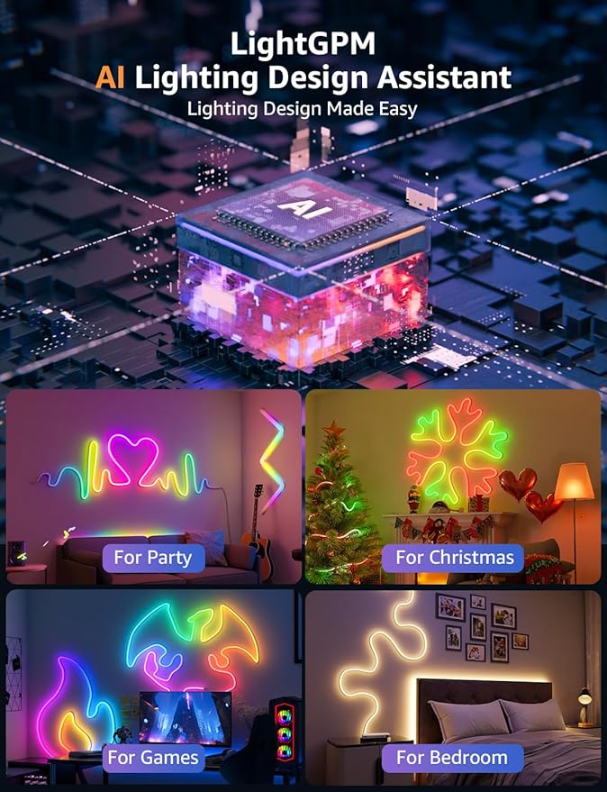 Lepro N1 AI Smart RGB Rope Lights for Christmas, Personalized AI Lighting Designer, LightBeats Music Sync, Color Segment DIY, Voice Control Via App, 19.68ft Wi-Fi & Bluetooth LED Strip Lights