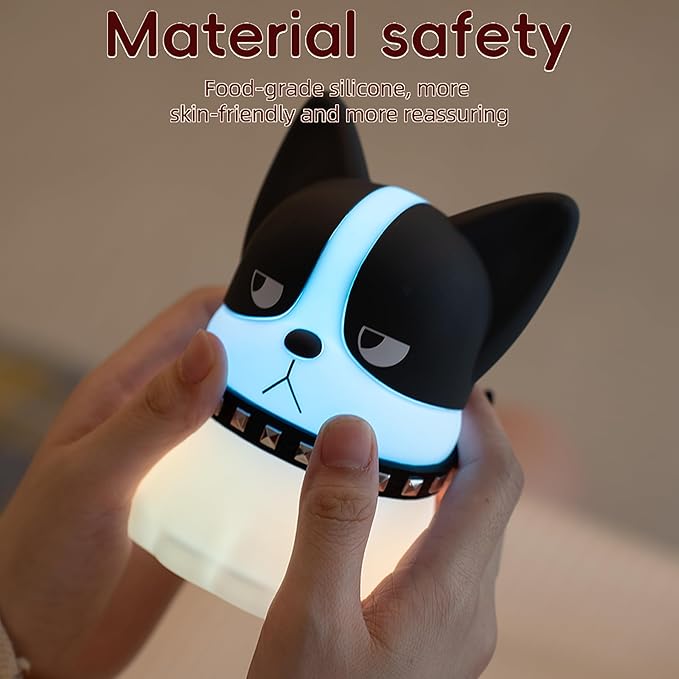 Led Cute Frenchie Night Light, Dimmable Nursery Kawaii Lamps, Super Squishy Silicone USB Rechargeable Touch Control Bedside Lamp, Used for Camping Party Room Decor(Frenchie)