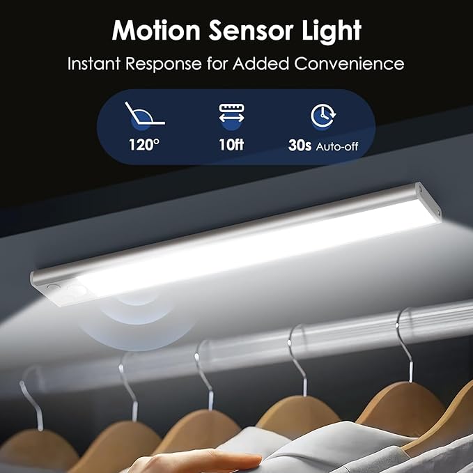 15" LED Cabinet Light with Motion & Light Sensor, Pack of 2 Rechargeable Under Cabinet Lighting, 3 Color Modes 3000K/4500K/6000K, 80 LEDs, 180LM, USB, 2200mAh Battery, Wireless Closet Light
