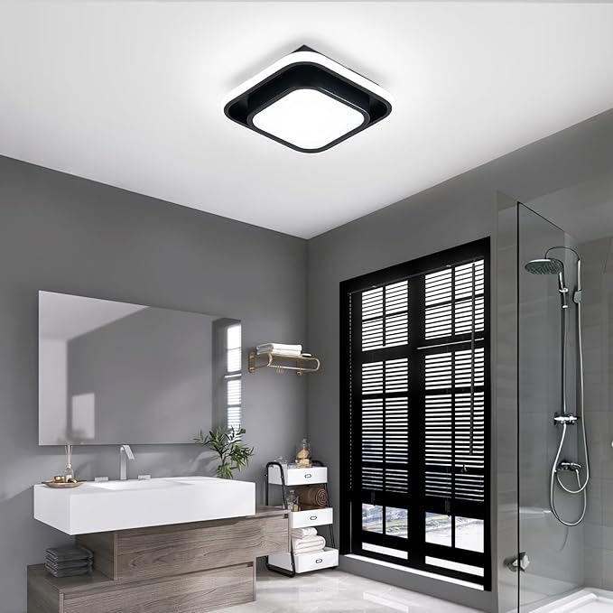 Hallway Light Square Modern Ceiling Light Fixture, 12IN Modern Ceiling Lamp 6000K LED Ceiling Light Black Ceiling Lighting for Living Room, Balcony Bedroom
