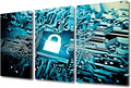 TUMOVO Security Lock Symbol Wall Pictures for Living Room Wall Decoration AI Intelligence Wall Art Large Wall Decor AI Canvas Wall Art 3 Pieces Artwork Wall Decor Framed Ready to Hang, 36" Wx24 H