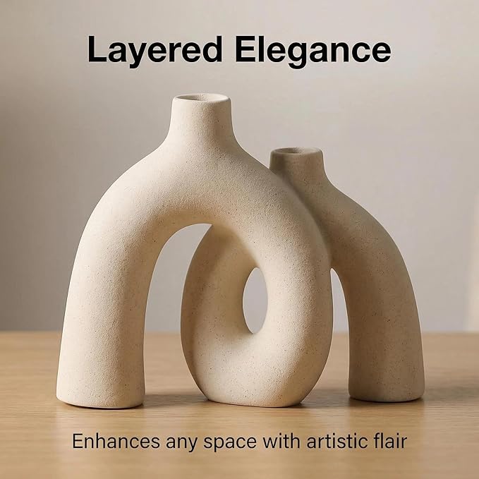 CEMABT Modern Nordic Boho Vase Set - Elegant Beige Matte Ceramic Home Decor for Living Room, Bookshelf, Mantel, Entryway Table & Console Décor | Shelf Decorations Easter Gift