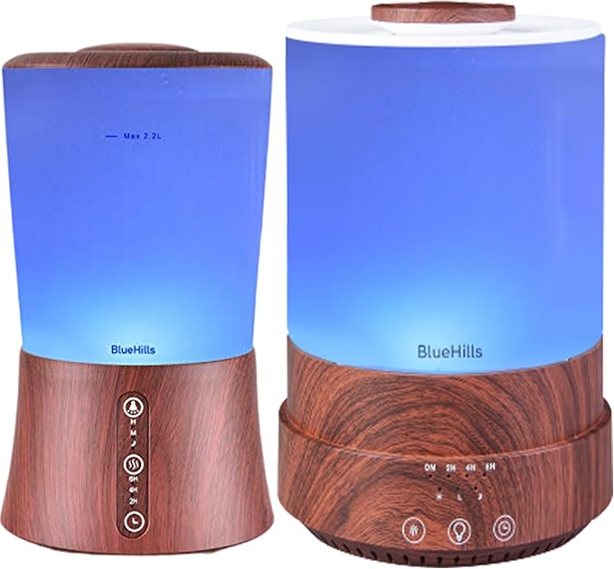BlueHills Premium Set of Two Large 2000 ML and 2500 ML XL Essential Oil Diffusers Humidifier Combo for Large Room Home with Décor LED Lights Great Gift – Value Pack of Dark Wood Grain.