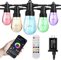 Outdoor String Lights 48ft, Patio Lights with 15 Dimmable LED Bulbs, RGBW & Warm White, IP67 Waterproof, Shatterproof, APP & Remote Control, Color Change, Customizable Colors for Backyard Decor