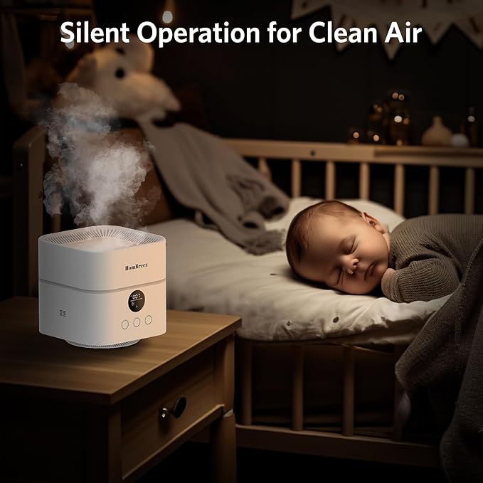 Air Purifier and Humidifier Combo for Bedroom, Covers Up to 200ft², H13 True HEPA Filter, 400ML Water Tank, Quiet Cool Mist Top Fill Essential Oil Diffuser for Baby, Pet Room, White