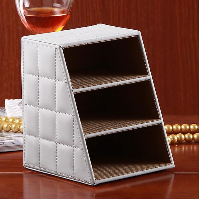 Fashionable PU Leather TV Remote Control Holder with 3 Compartments,Multifunction Desktop Organizer Holder, Media Accessory Storage & Organize Controllers (white)…