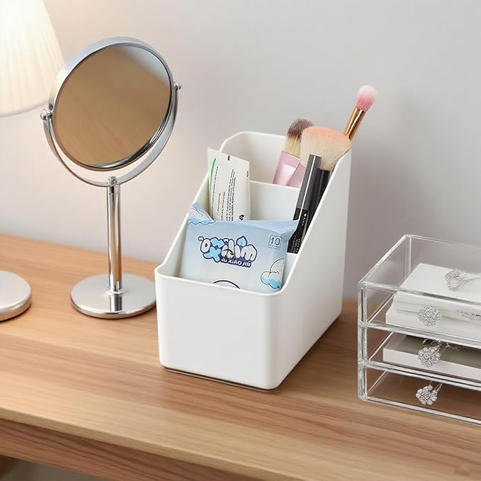 Cute Desk Organizer for College Dorm Room - 3-Tier Desktop Organizer White | Adorable Pen & Sticky Note Holder | Bedside Remote Control | Office Supplies Storage Caddy (Small Space-Saver)