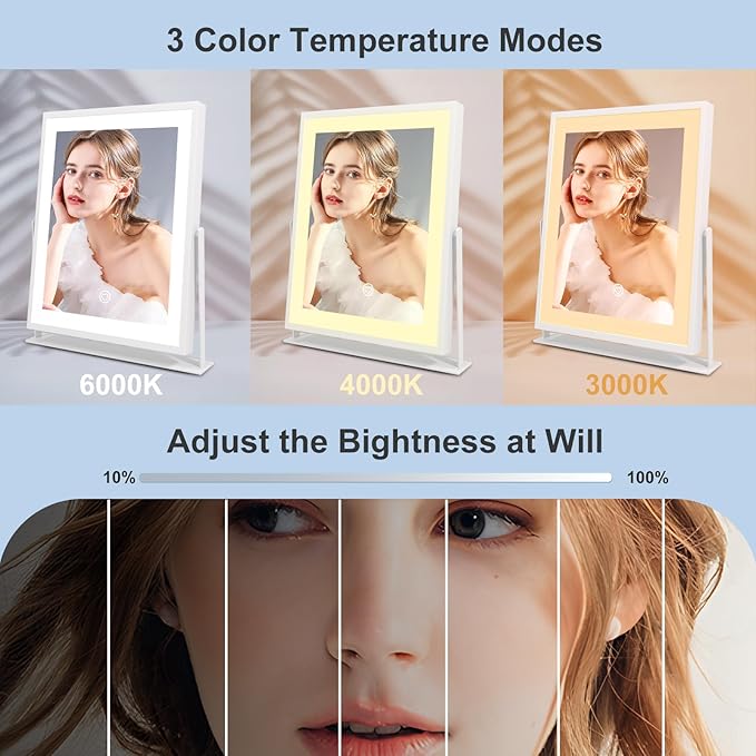 Beelux Vanity Mirror with Lights, 11" Makeup Mirror with Dimmable Light, Smart Control, Memory, Adjustable 3 Modes Lighted LED Mirror for Christmas Birthday Thanksgiving Mother's Day White