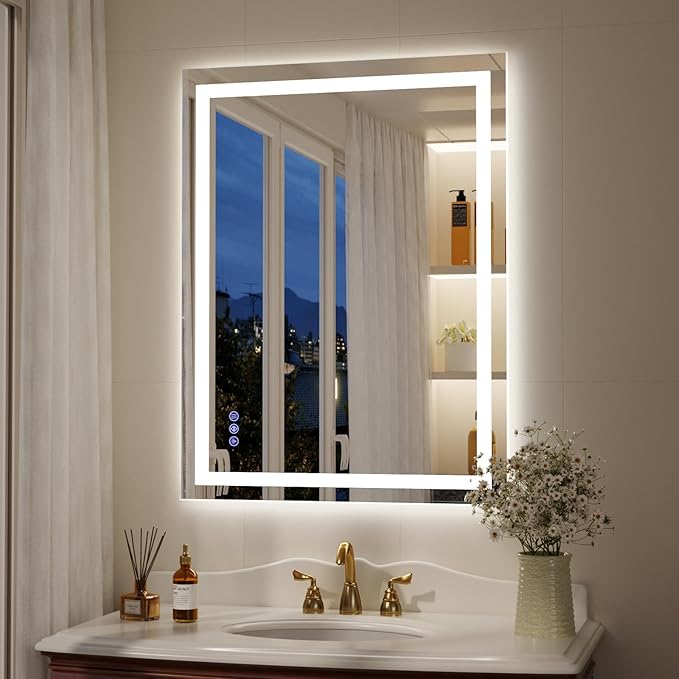 30"x22" Smart LED Bathroom Mirror - Dimmable Brightness, Backlit & Frontlit Lighting, 3 Color Modes, Anti-Fog, Memory Function, Wall Mounted Lighted Vanity Makeup Mirror
