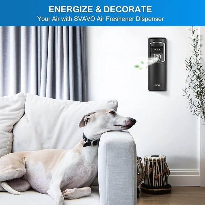 SVAVO Automatic Air Freshener Dispenser - Wall Mounted/Free Standing Auto Aerosol Spray Dispenser Programmable Fragrance Dispenser for Indoor-Bedroom, Hotel, Office, Commercial Place, Black