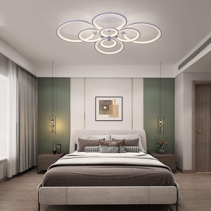 Ganeed Modern LED Flush Mount Lighting Fixture,Dimmable 8-Head Close to Ceiling Light Acrylic Chandeliers for Bedroom Living Room Dining Room Kitchen Office(100W/3000-6500K)