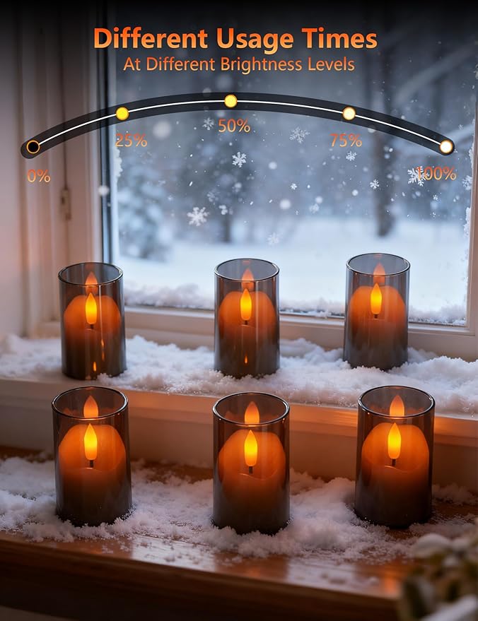 Rechargeable Operated Acrylic LED Tealight with Remote Control and Timer，Gary Flickering Flameless Candles for Home Decor, Valentines, Holidays (Set of 6