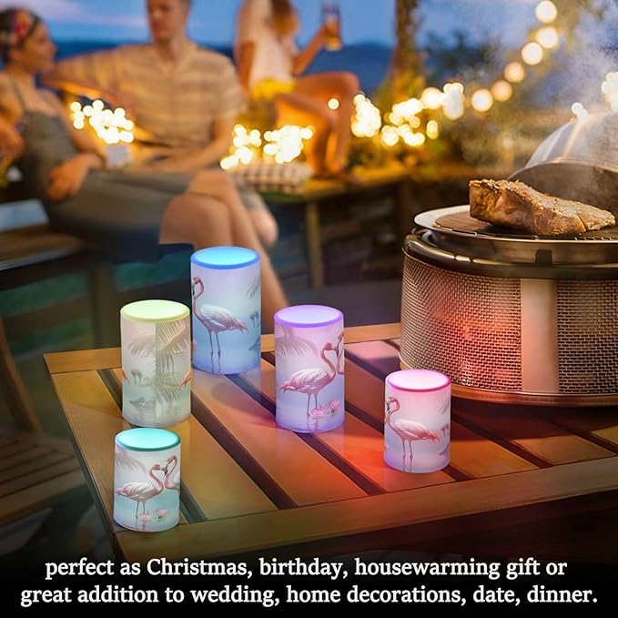 YETTASBIN Flamingo Flameless Candles with Remote Control and Timer, Adjustable Brightness Long Lasting Battery Operated LED Pillar Candles for Indoor Outdoor Party Home Decor, 2 Pack