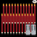 Flameless Taper Candles 10" Dripless Battery Operated Taper Candles Included Remote Timer 400+ Hours by 2AA Batteries for Halloween Christmas Wedding (Burgundy, 24 Pack)