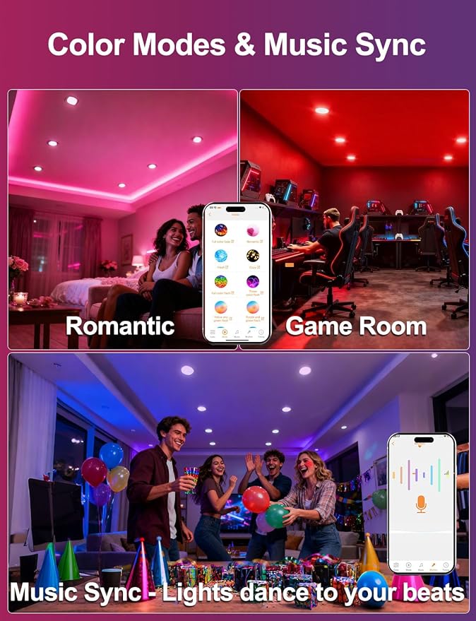 ILC 4 Inch LED Reccessed Downlights Compatible with Alexa (Hub Required), 10W, APP Controlled, RGB Color Changing, 2700K-6000K, 100W Equivalent, Recessed Ceiling Lights,Bluetooth MESH (6 Packs)