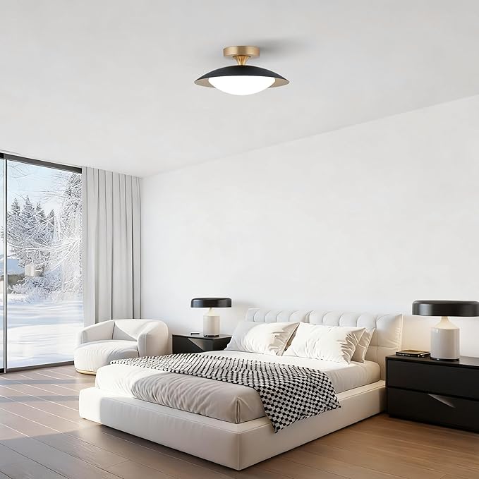 FTL Modern LED Flush Mount Ceiling Light with Remote Dimmable 5CCT 2700K-6500K Mid Century Black Semi Flush Mount Ceiling Lights 11.8in Close to Ceiling Light Fixture for Kitchen Hallway Laundry Room