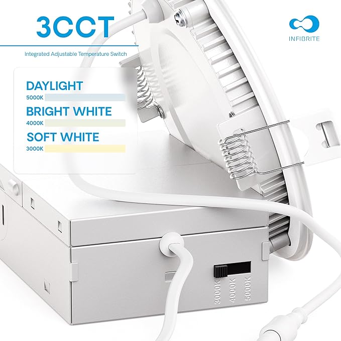 INFIBRITE 4 Inch 3CCT Selectable 9W 750LM Thin LED Ceiling Light Kit, Dimmable, Wet Rated