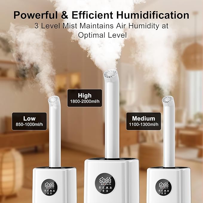 Uthfy 2.64Gal/10L Humidifier for Large Room, Dual 360° Nozzles Ultrasonic Humidifiers for Bedroom, Remote/Touch Control, Top Fill, 12H Timer