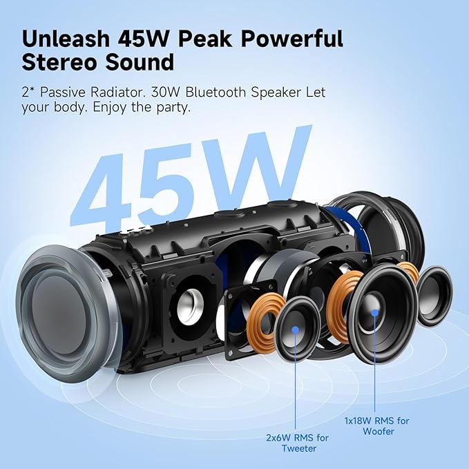 TAZATA 30W Loud Outdoor Portable Bluetooth Speaker, IPX7 Waterproof - Dustproof Wireless Speaker with Mega Bass, 8 - Hour Playtime, TWS Pairing, for Home, Party, Outdoors, Travel