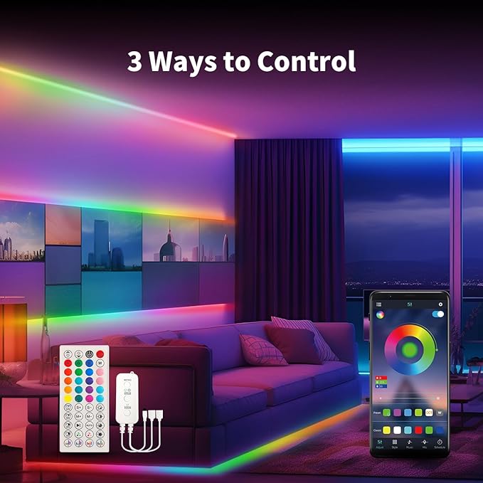 52FT LED Neon RGB+IC Lights, LED Lights with RF Remote & APP Control, Flexible IP65 Waterproof Outdoor,Music Sync,DIY Design, 24V LED Strip Lights for Gaming Livingroom Wall Christmas Decor