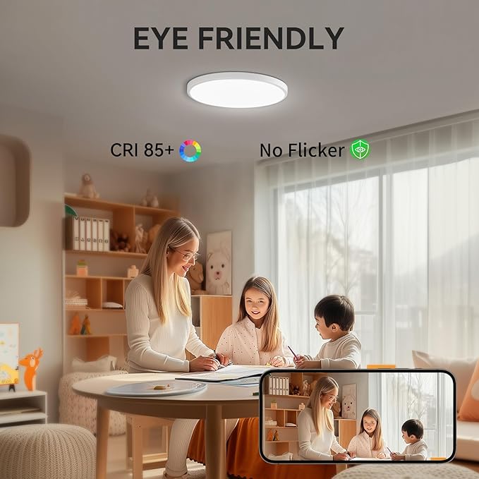 MODERN Super Thin 9inch 24W 2800lm Flush Mount LED Ceiling Light(NO Remote), 5000K Daylight, Undimmable Ceiling Light Surface Mount for Bedroom, Living Room, Dining Room (One Pack, White)……