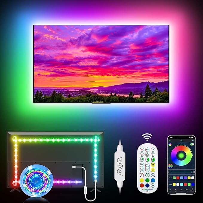 Daymeet RGB 9.84ft LED Strip Lights for 32-43in TV, Dreamcolor Music Sync TV Backlight Color Changing, APP Remote Control for Home Gaming Room & Xmas Decor