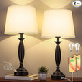 Seealle White Lamps for Bedrooms Set of 2 - Touch Control Bedside Lamp with USB C+A, 3 Way Dimmable Nightstand Lamps with USB Port, Table Lamp for Living Room(White Shade and Black Base)