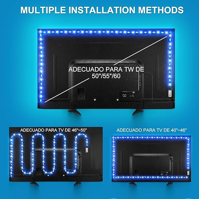 Smart LED Lights for TV Strip, 6.56ft RGB LED Lights for 32-40 Inch TVs, Music Sync Bluetooth App & Remote Control, USB-Powered for Gaming, Bedroom, Home Theater