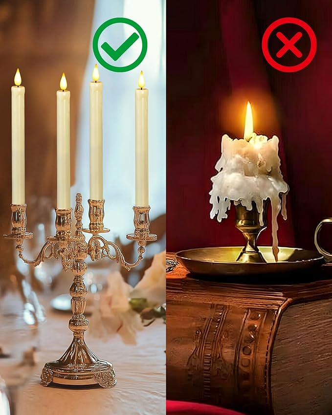Homemory 3 Pack Flameless Taper Candles, No Remote, Realistic Flickering Battery Operated Candlesticks, Ivory LED Plastic Candle Safe for Weddings, Table Decor, Christmas, and Halloween