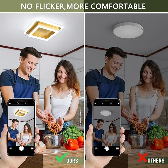 Modern LED Ceiling Lights, Gold Kitchen Ceiling Light, 32W LED Hallway Ceiling Light Fixtures, Flush Mount Ceiling Lights for Bedroom Dining Room Kitchen Bathroom(Gold) 2 Pack