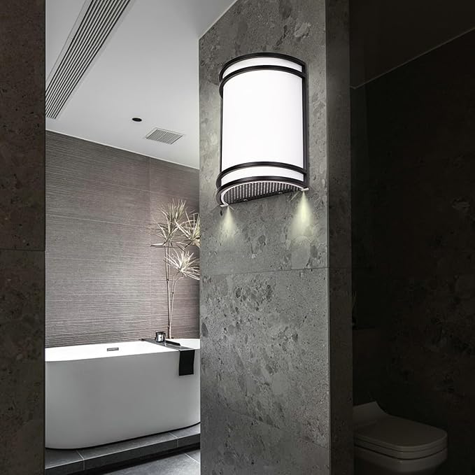 Indoor Wall Sconce, Half Cylinder Wall Light Fixture, 3000K 4000K 5000K Color Temperature Adjustable, Dimmable LED Modern Wall Light for Hallway Bedroom Living Room, Matt Black, 2 Pack