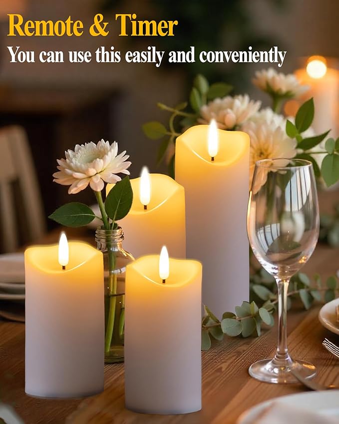 9-Pack White Flickering Flameless Candles Set with Remote Timer, 2" Diameter LED Pillar Battery Operated Candles Bulk for Home, Rustic and Farmhouse Decor (H 5" 6" 7" 8" 9")