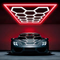 Large Hexagon Garage Lights 14 Hex LED Higher Brightness Lights with Red Light Rectangle Frame Octagon Honeycomb Lighting for Garage Car Detailing Barber Shop Gym Warehouses.