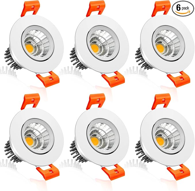 inShareplus 2 Inch LED Downlight, 3W Recessed Lighting COB Dimmable, 4000K Natural White, CRI80, Ceiling Lights with LED Driver, 6 Pack