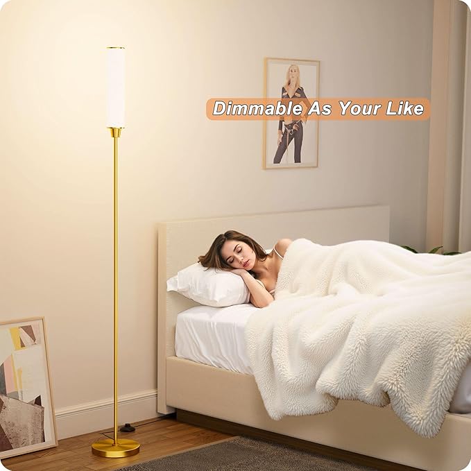 Floor Lamp with Remote Control,Floor Lamps for Living Room/Bedroom/Office, Stepless Adjustable 3000K-6000K Colors and 10-100% Brightness,Standing Light with Foot Switch (brassgold+Beige Linen)