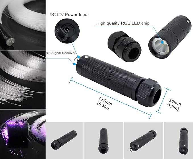 AZIMOM Car Use Bluetooth 6W RGBW LED Fiber Optic Lights Star Ceiling Light Kit APP Remote Controller Mixed 295pcs 9.8ft Optic Cable Music Mode Sensory Lighting Indoor Home Interior Decoration