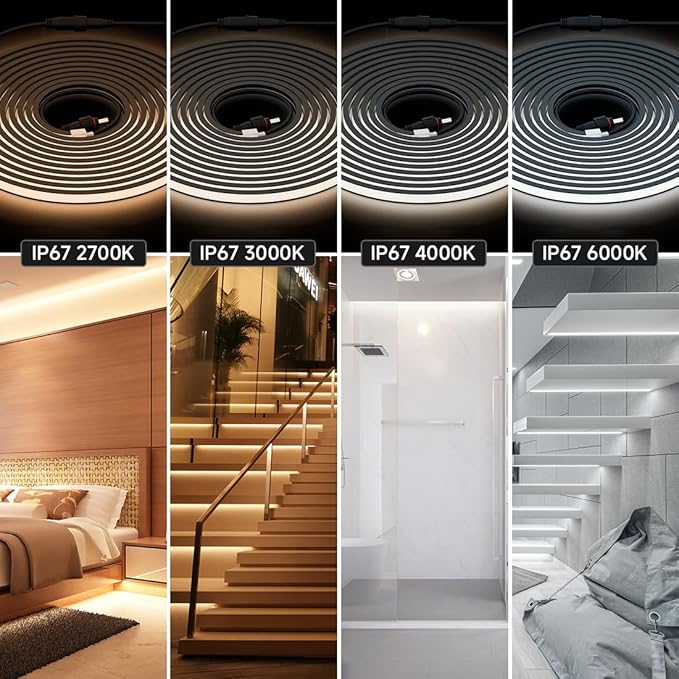 BTF-LIGHTING FCOB COB LED Strip IP67 Waterproof Flexible High Density Uniform Diffused Neon Light 16.4FT DC24V Cool White 6000K CRI 90+ LED Ribbon Black for Indoor Decor(No Adapter or Controller)