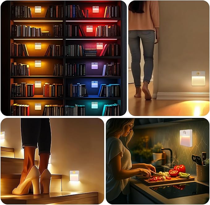 8 Pack Rechargeable Motion Sensor Stair Light for Indoor, RGBW Battery Operated Closet Lights, Stick On Night Lamp, Motion Activated Magnetic Lighting Lamps for Step,Cabinet,Hallway,Bathroom