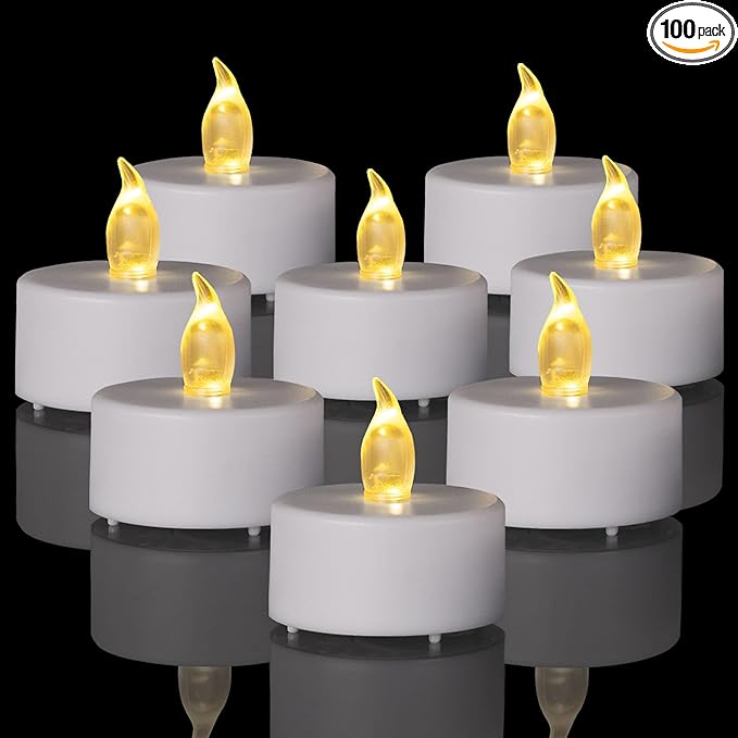 LED Battery Tea Light Candle- 100 Pack Flameless Candles Realistic and Bright Flickering tealight Long Lasting 200Hours for Holiday Celebration, Party, Home Decoration WarmYellow, Battery Operated