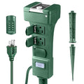 Outdoor Power Stake Timer, 24 Hour Light Timers with Remote Control, 6 Outlet Countdown Yard Stake Timer for Halloween Christmas Holiday Lights, 6ft Extension Cord, UL Listed