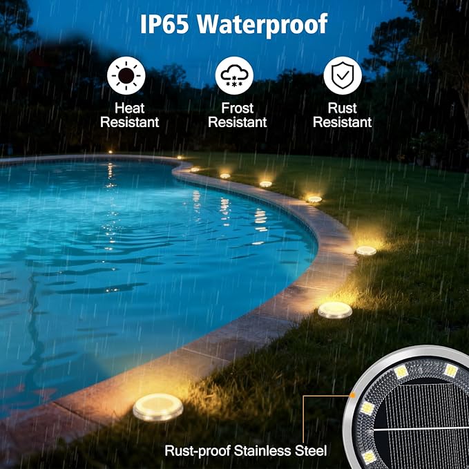ZAIYW 6 Pack Solar Ground Lights Outdoor Waterproof Garden Lights Solar Powered Disc Landscape Lighting for Pathway Yard Lawn Walkway Deck Decoration (Warm White)