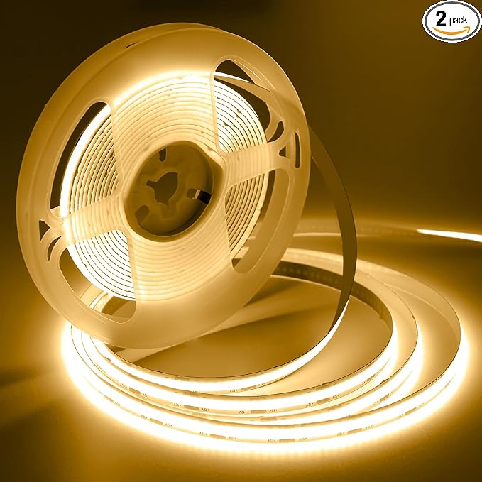 iNextStation 16.4ft/5M 3000K Warm White COB LED Light Strip, DC12V CRI 93+ Light Strip for TV, 8mm Width LED Tape Lights, LED Strip Lights for Bedroom, Kitchen, Home Lighting Decor(No Plug)