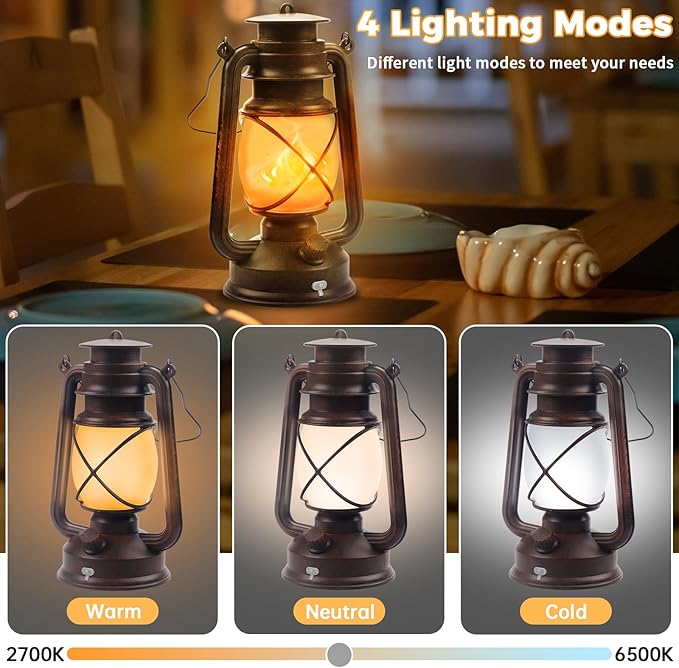 2 Pack Bronze Vintage 4 Modes LED Lanterns，Rechargeable Flickering Flame Lights Decorative Outdoor&Indoor, Remote Control Waterproof Hanging Lantern for Camping,Patio Garden Pathway