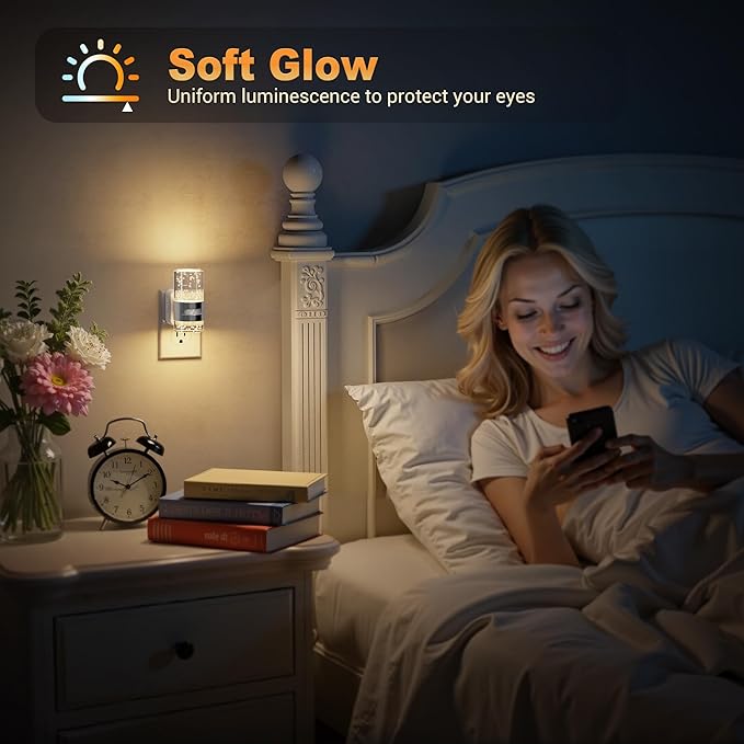 JandCase Motion Sensor Night Light, Dimmable Night Lights Plug Into Wall, 3000k Soft White Night-Lights with 0-100Lm Adjustable Brightness, Acrylic Plug in Nightlight for Bedroom Bathroom Decor