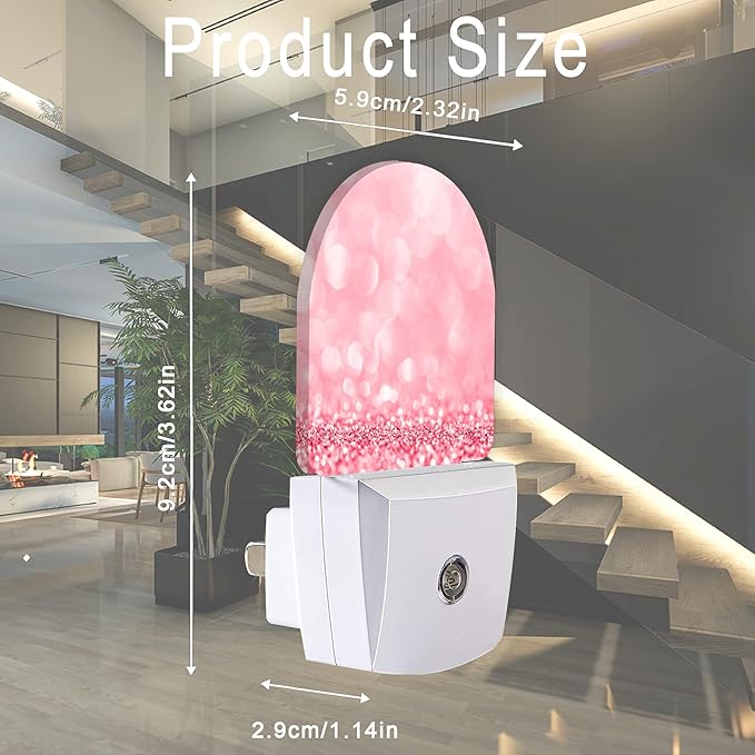 Pink Glitter Night Light,Night Lights Plug into Wall Decor for Stairway/Hallway/Kitchen,Dusk to Dawn Sensor Nightlights for Boys/Girls/Women/Men Room Gifts